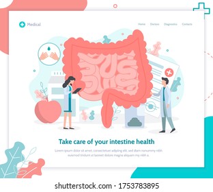 Take care of your intestine health. Medical flat vector illustration. Landing design template.