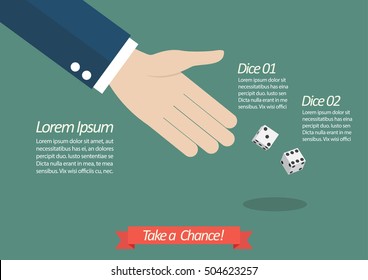 Take a chance infographic. Businessman throwing dice