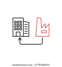 take charge icon with building and factory connection arrow, on a clean background.