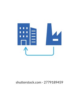take charge icon with building and factory connection arrow, on a clean background.