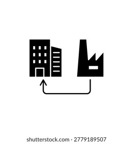 take charge icon with building and factory connection arrow, on a clean background.