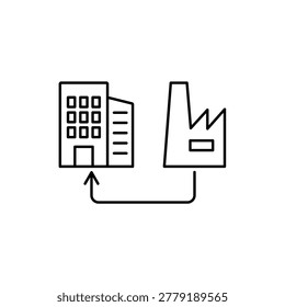 take charge icon with building and factory connection arrow, on a clean background.