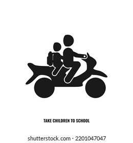 Take Children to School icon concept. Simple illustration symbol of human activities collection. Suitable for many purpose, like web and mobile.