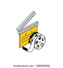 Take cinema film. Vector line, 3d stroke isometric, color web icon, new flat style. Creative illustration design, abstract idea for infographics.