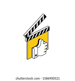 Take cinema Finger up hand like. Vector line, 3d stroke isometric, color web icon, new flat style. Creative illustration design, abstract idea for infographics.