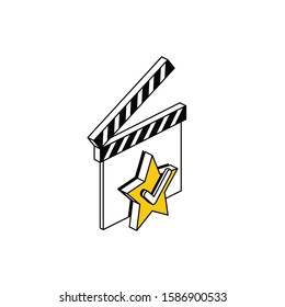 Take cinema star check mark. Vector line, 3d stroke isometric, color web icon, new flat style. Creative illustration design, abstract idea for infographics.