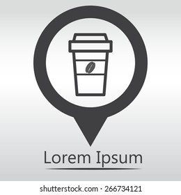 Take a Coffee sign icon. with coffee beans logo. map icon pin.