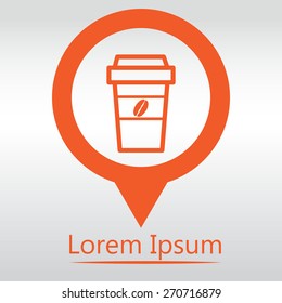 Take a Coffee sign icon. with coffee beans logo. map icon pin.