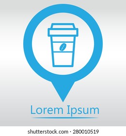 Take a Coffee sign icon. with coffee beans logo. map icon pin.