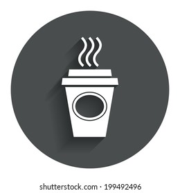 Take a Coffee sign icon. Hot Coffee cup. Circle flat button with shadow. Modern UI website navigation. Vector