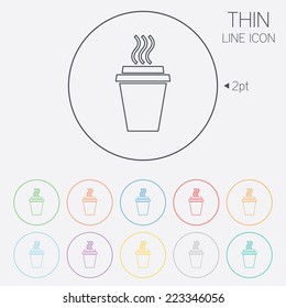 Take a Coffee sign icon. Hot Coffee cup. Thin line circle web icons with outline. Vector