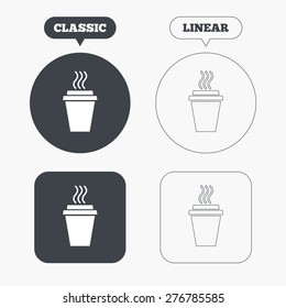 Take a Coffee sign icon. Hot Coffee cup. Classic and line web buttons. Circles and squares. Vector