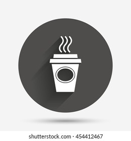 Take a Coffee sign icon. Hot Coffee cup. Circle flat button with shadow. Vector