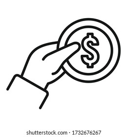 Take coin cash back icon. Outline take coin cash back vector icon for web design isolated on white background