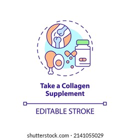 Take collagen supplement concept icon. Building healthy bones abstract idea thin line illustration. Improve muscle health. Isolated outline drawing. Editable stroke. Arial, Myriad Pro-Bold fonts used