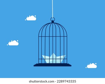 Take control of the business. Restrict or lock the paper boat in the birdcage. business leadership concept