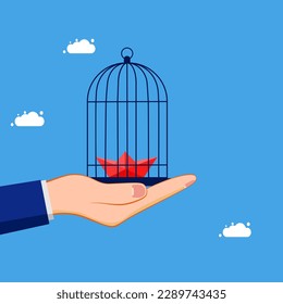 Take control of the business. Restrict or lock the paper boat in the birdcage. business leadership concept