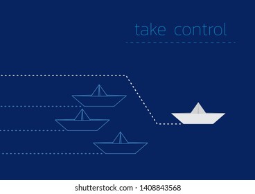 Take control concept illustration with a folded paper boat.