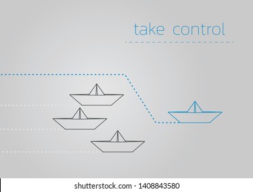 Take control concept illustration with a folded paper boat.