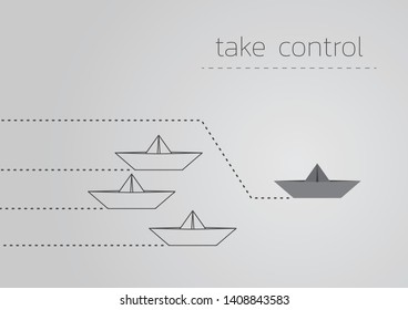 Take control concept illustration with a folded paper boat.