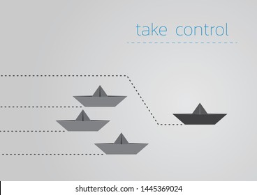Take control concept illustration with a folded paper boat.