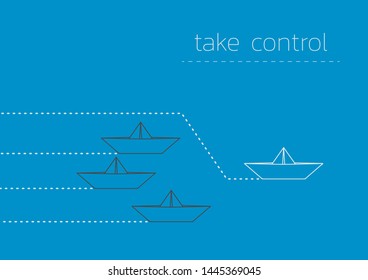 Take control concept illustration with a folded paper boat.