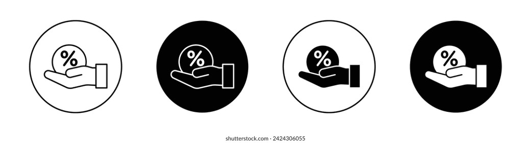Take Credit Icon Set. Financial cashback reward vector symbol in a black filled and outlined style. Fiscal Gain Sign.