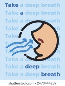Take a deep breathe icon illustration poster banner isolated on vertical blue background. Simple flat cartoon art styled drawing for prints.