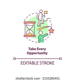 Take every opportunities concept icon. Boosting mental health and wellbeing abstract idea thin line illustration. Isolated outline drawing. Editable stroke. Arial, Myriad Pro-Bold fonts used