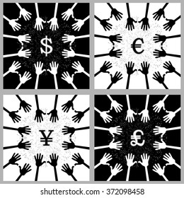 take everything into their own hands and earn
a set of global currency and palm. for successful business and make money vector illustration for design and printing

