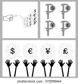 take everything into their own hands and earn
a set of global currency and palm. for successful business and make money vector illustration for design and printing
