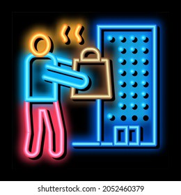 take food home neon light sign vector. Glowing bright icon take food home sign. transparent symbol illustration