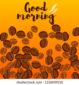 Take and go coffee design poster with coffee bean. Stylized drawing, flat style