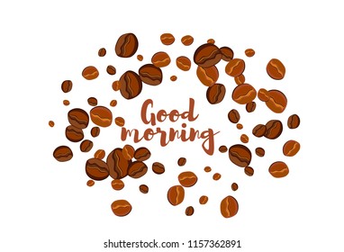 Take and go coffee design poster with coffee bean. Stylized drawing, flat style