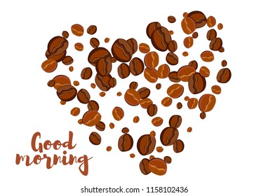 Take and go coffee design poster with coffee bean. Stylized drawing, flat style