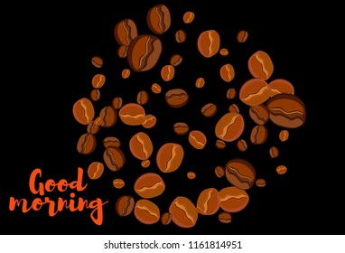 Take and go coffee design poster with coffee bean. Stylized drawing, flat style