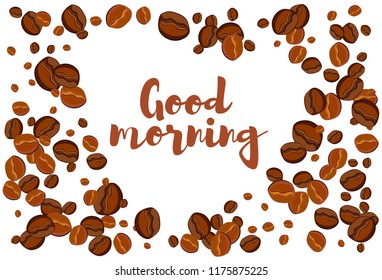 Take and go coffee design poster with coffee bean. Stylized drawing, flat style