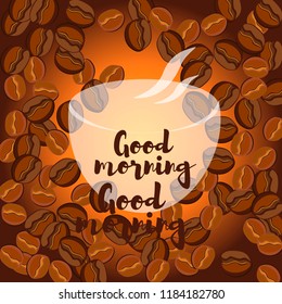 Take and go coffee design poster with coffee bean. Stylized drawing, flat style