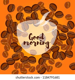 Take and go coffee design poster with coffee bean. Stylized drawing, flat style