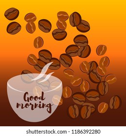 Take and go coffee design poster with coffee bean. Stylized drawing, flat style