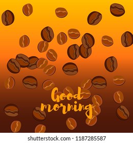 Take and go coffee design poster with coffee bean. Stylized drawing, flat style