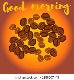 Take and go coffee design poster with coffee bean. Stylized drawing, flat style