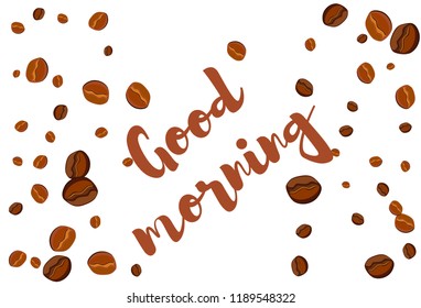 Take and go coffee design poster with coffee bean. Stylized drawing, flat style