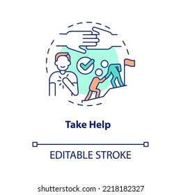 Take help concept icon. Be open to professional support. Improving self esteem abstract idea thin line illustration. Isolated outline drawing. Editable stroke. Arial, Myriad Pro-Bold fonts used