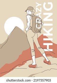 Take a hike. Crazy hiking. Walks in the mountains. Girl in the mountains