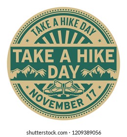 Take A Hike Day, November 17, Rubber Stamp, Vector Illustration