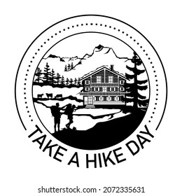 take a hike day theme: illustration of mountain silhouettes and people climbing is good for t-shirt design etc.