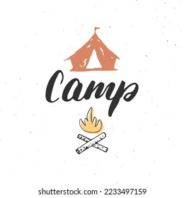 Take a hike lettering handwritten sign, Hand drawn grunge calligraphic text, outdoor hiking adventure, Vector illustration.