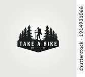 take a hike logo vector with man hiking symbol illustration design
