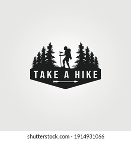 take a hike logo vector with man hiking symbol illustration design
